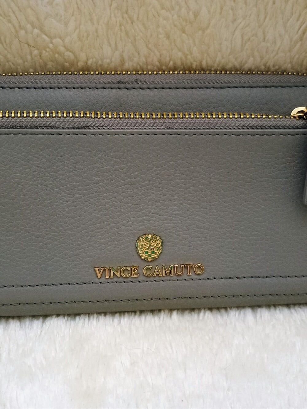 Vince Camuto Grey Pebbled Leather Zip-Around Continental Wallet